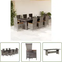 The Living Store 9-tlg. Garten-Essgruppe mit Kissen Grau Poly Rattan