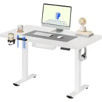 FlexiSpot QE1 Höhenverstellbarer Schreibtisch, EINTEILIGE TISCHPLATTE, 4 Speicherplätzen, Haken und Kabelmanagement, 70kg Tragkraft, 110x54cm (Weiß)