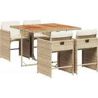 Syfax 5-tlg. Garten-Essgruppe mit Kissen Beige Poly Rattan