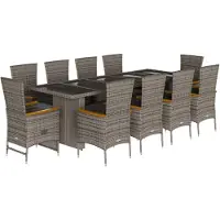 Syfax 11-tlg. Garten-Essgruppe mit Kissen Grau Poly Rattan