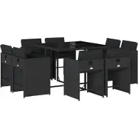 Syfax 9-tlg. Garten-Essgruppe mit Kissen Schwarz Poly Rattan