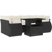 Syfax 7-tlg. Garten-Sofagarnitur mit Kissen Schwarz Poly Rattan