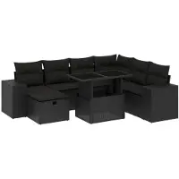 Syfax 8-tlg. Garten-Sofagarnitur mit Kissen Schwarz Poly Rattan