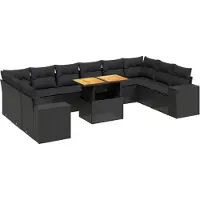 Syfax 11-tlg. Garten-Sofagarnitur mit Kissen Schwarz Poly Rattan