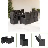 The Living Store 9-tlg. Garten-Essgruppe mit Kissen Schwarz Poly Rattan