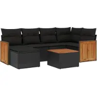 Syfax 7-tlg. Garten-Sofagarnitur mit Kissen Schwarz Poly Rattan