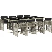 Syfax 9-tlg. Garten-Essgruppe mit Kissen Hellgrau Poly Rattan
