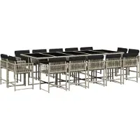 Syfax 15-tlg. Garten-Essgruppe mit Kissen Hellgrau Poly Rattan