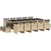 Syfax 15-tlg. Garten-Essgruppe mit Kissen Beigemischung Poly Rattan