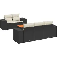 Syfax 6-tlg. Garten-Sofagarnitur mit Kissen Schwarz Poly Rattan