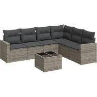 Syfax 7-tlg. Garten-Sofagarnitur mit Kissen Grau Poly Rattan