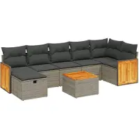 Syfax 8-tlg. Garten-Sofagarnitur mit Kissen Grau Poly Rattan