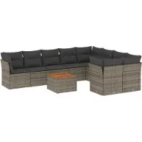 Syfax 10-tlg. Garten-Sofagarnitur mit Kissen Grau Poly Rattan