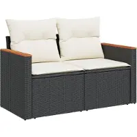 Syfax Gartensofa mit Kissen 2-Sitzer Schwarz Poly Rattan