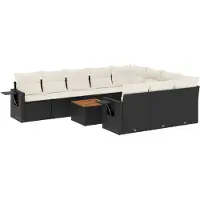Syfax 11-tlg. Garten-Sofagarnitur mit Kissen Schwarz Poly Rattan
