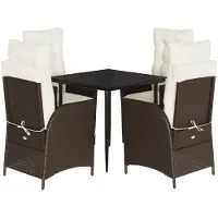 Syfax 5-tlg. Garten-Essgruppe mit Kissen Braun Poly Rattan