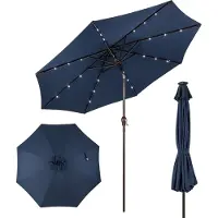 Costway Sonnenschirm 300cm mit 8 Rippen LED-Solar-Beleuchtung & Kurbel, Gartenschirm beidseitig um 30° knickbar Terrassenschirm Marktschirm Dunkelblau