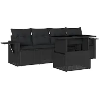Syfax 5-tlg. Garten-Sofagarnitur mit Kissen Schwarz Poly Rattan