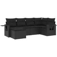 Syfax 6-tlg. Garten-Sofagarnitur mit Kissen Schwarz Poly Rattan