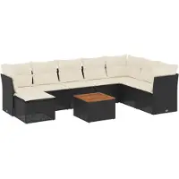 Syfax 9-tlg. Garten-Sofagarnitur mit Kissen Schwarz Poly Rattan