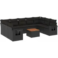 Syfax 10-tlg. Garten-Sofagarnitur mit Kissen Schwarz Poly Rattan