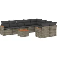 Syfax 10-tlg. Garten-Sofagarnitur mit Kissen Grau Poly Rattan