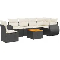 Syfax 7-tlg. Garten-Sofagarnitur mit Kissen Schwarz Poly Rattan