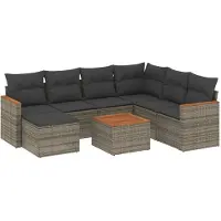 Syfax 8-tlg. Garten-Sofagarnitur mit Kissen Grau Poly Rattan