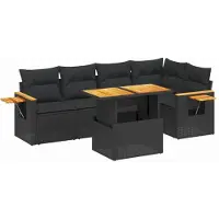 Syfax 6-tlg. Garten-Sofagarnitur mit Kissen Schwarz Poly Rattan