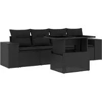 Syfax 5-tlg. Garten-Sofagarnitur mit Kissen Schwarz Poly Rattan