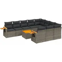Syfax 11-tlg. Garten-Sofagarnitur mit Kissen Grau Poly Rattan
