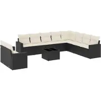 Syfax 11-tlg. Garten-Sofagarnitur mit Kissen Schwarz Poly Rattan