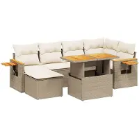 Syfax 7-tlg. Garten-Sofagarnitur mit Kissen Beige Poly Rattan