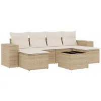 Syfax 7-tlg. Garten-Sofagarnitur mit Kissen Beige Poly Rattan
