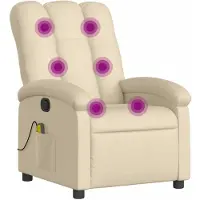 Syfax Creme Stoff Massagesessel mit 6-Punkt-Vibrationsmassage, verstellbarer Rückenlehne und Fußstütze, 135° Neigung, 70x93x101 cm