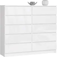 Akord Kommode 10 Schubladen Weiß Hochglanz 138X40X121 Cm