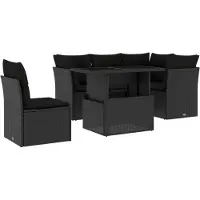 Syfax 6-tlg. Garten-Sofagarnitur mit Kissen Schwarz Poly Rattan