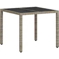 Syfax Gartentisch mit Glasplatte Hellgrau 90x90x75 cm Poly Rattan