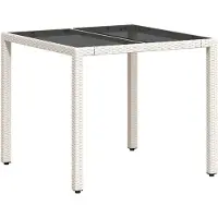 Syfax Gartentisch mit Glasplatte Weiß 90x90x75 cm Poly Rattan