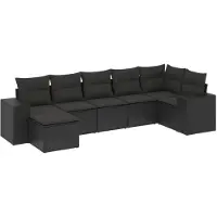 Syfax 7-tlg. Garten-Sofagarnitur mit Kissen Schwarz Poly Rattan