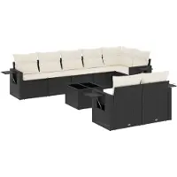 Syfax 9-tlg. Garten-Sofagarnitur mit Kissen Schwarz Poly Rattan