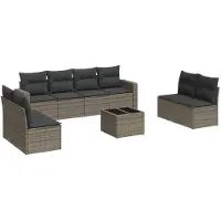 Syfax 9-tlg. Garten-Sofagarnitur mit Kissen Grau Poly Rattan