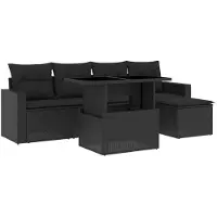 Syfax 6-tlg. Garten-Sofagarnitur mit Kissen Schwarz Poly Rattan
