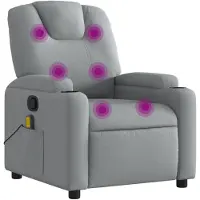Syfax Massagesessel Hellgrau Stoff, manuelle Liegefunktion, Vibrationsfunktion, Getränkehalter, Seitentasche, 74x88x97 cm (B x T x H)