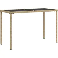 Syfax Gartentisch mit Glasplatte Beige 115x54x74 cm Poly Rattan