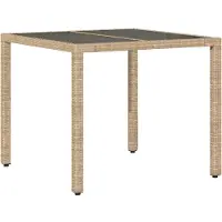 Syfax Gartentisch mit Glasplatte Beige 90x90x75 cm Poly Rattan
