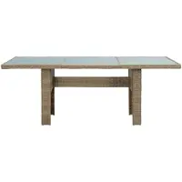 Syfax Garten-Esstisch Braun 200x100x74 cm Glas und Poly Rattan