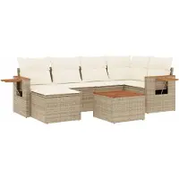 Syfax 7-tlg. Garten-Sofagarnitur mit Kissen Beige Poly Rattan