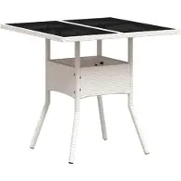 Syfax Gartentisch mit Glasplatte Weiß 80x80x75 cm Poly Rattan