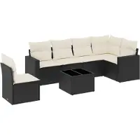 Syfax 7-tlg. Garten-Sofagarnitur mit Kissen Schwarz Poly Rattan